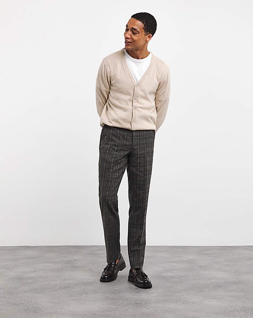 Brown Textured Check Reg Suit Trouser