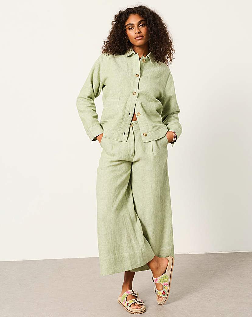 Fatface Women's Green Anya Linen Crop Trouser