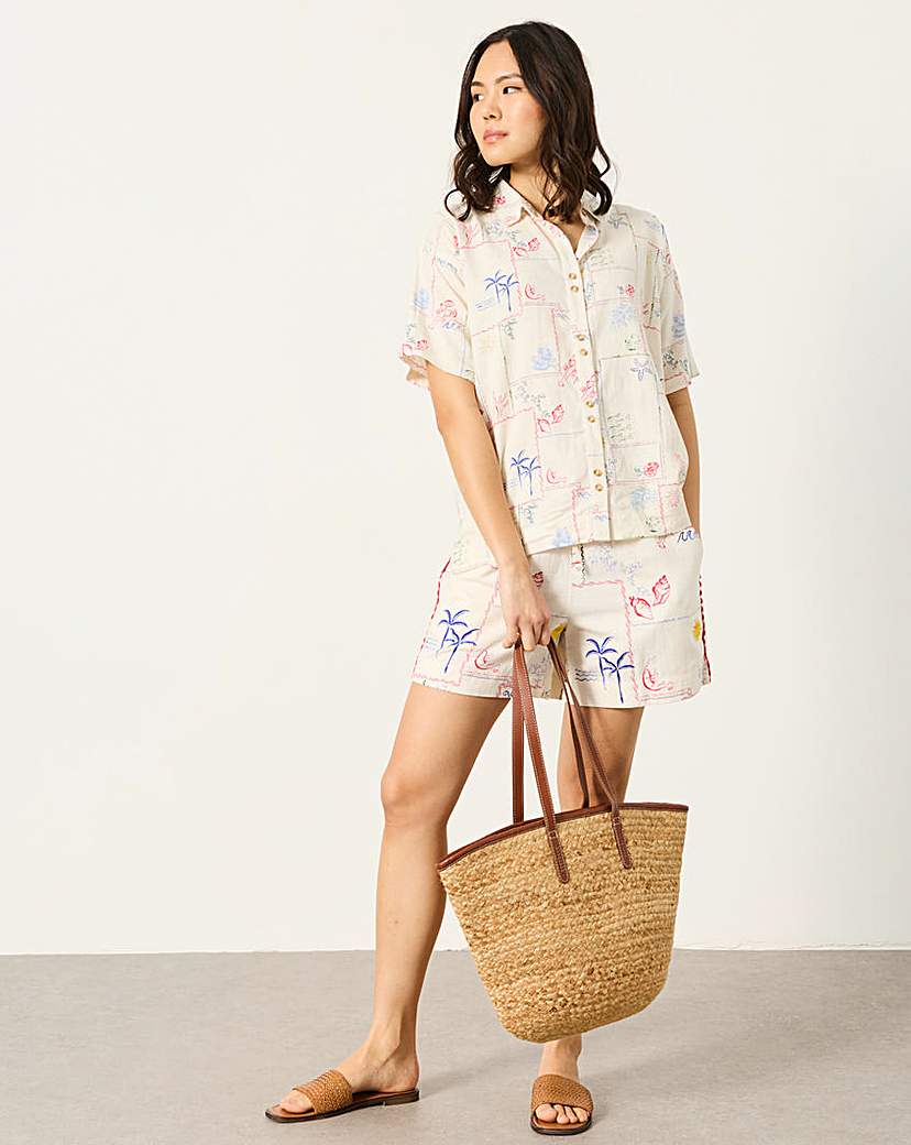 Fatface Women's Cream Multi-Coloured Kara Postcard Shirt Size 12