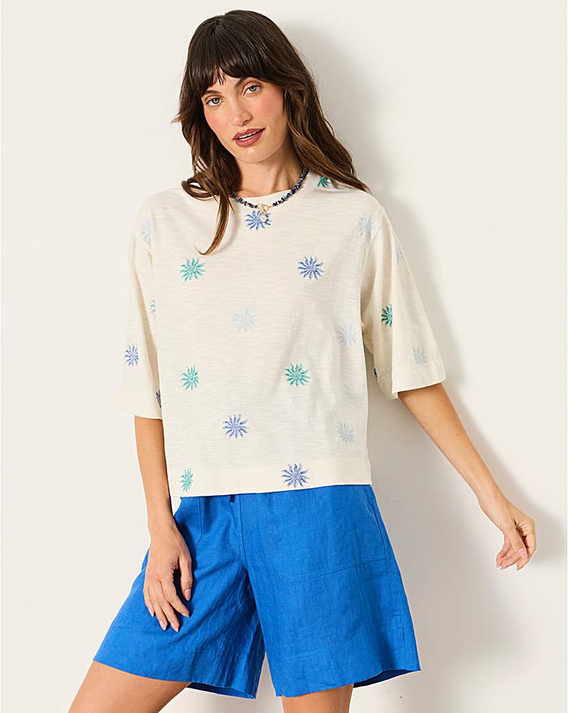 Fatface Women's Ivory/Multi-Coloured Kate Sun Tile Embroidered Top Size 12