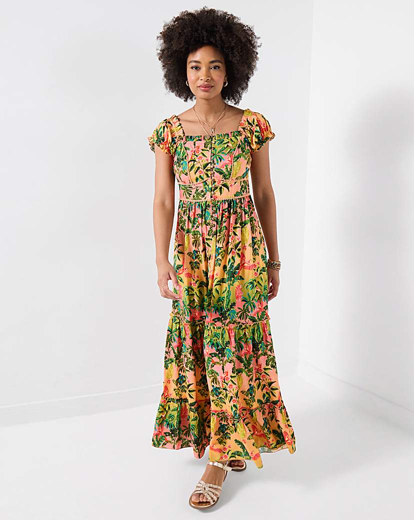 Joe Browns Women's Orange Multi-Coloured Sunset Beach Maxi Dress Petite 16P