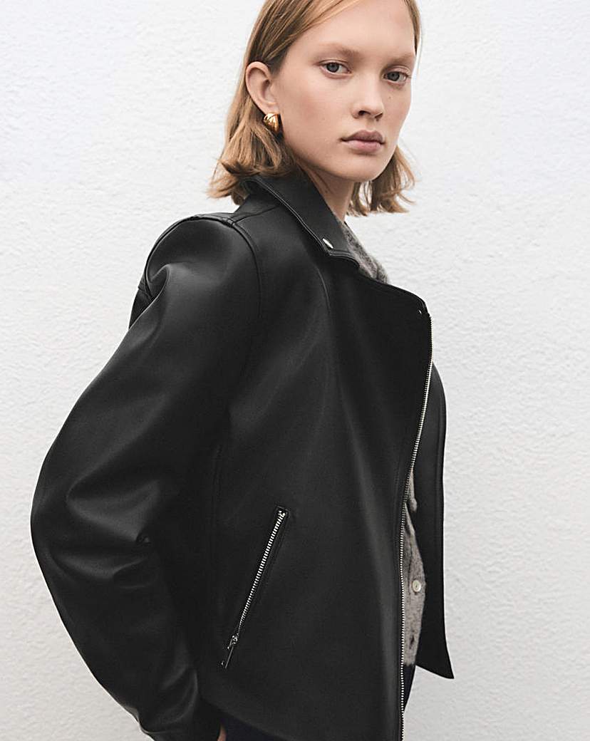 Mango Black Faux Leather Biker Jacket - Medium