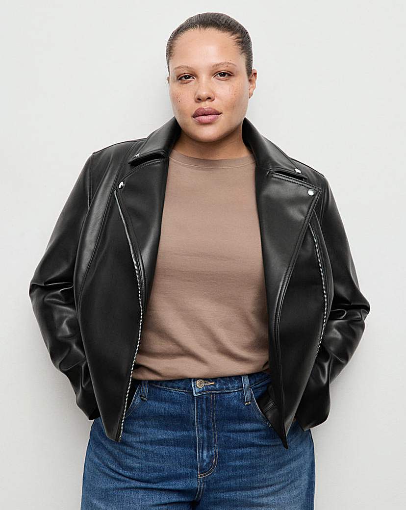 Mango Women's Black Faux Leather Biker Jacket Medium