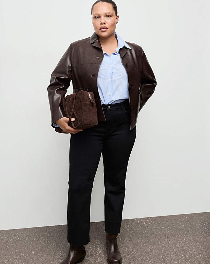 Mango Women's Dark Brown Faux Leather Jacket 1XL