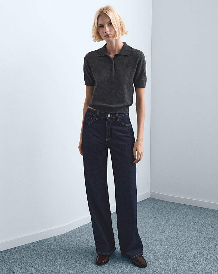 Mango Indigo High-Rise Wide Leg Jean - Size 14