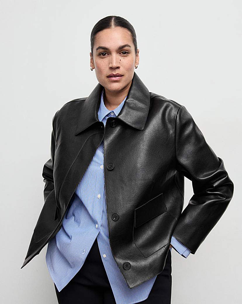 Mango Women's Black Faux Leather Jacket Medium
