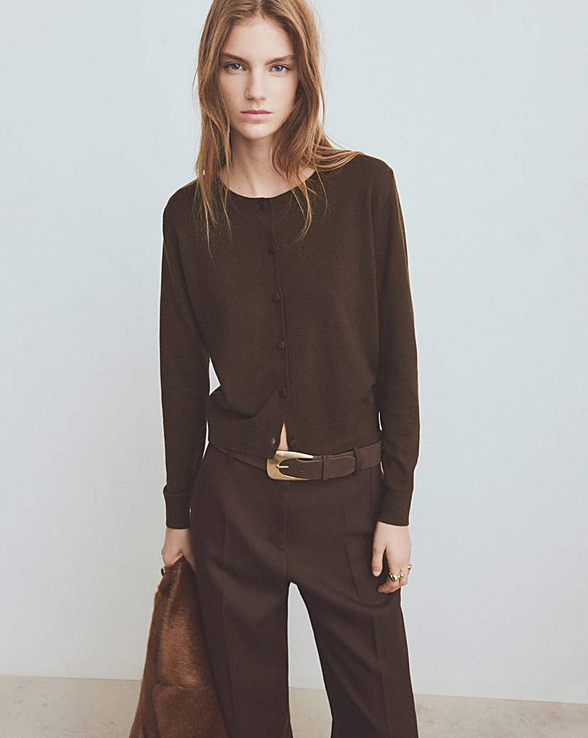 Mango Dark Brown Wool Mix Cardigan - Extra Large