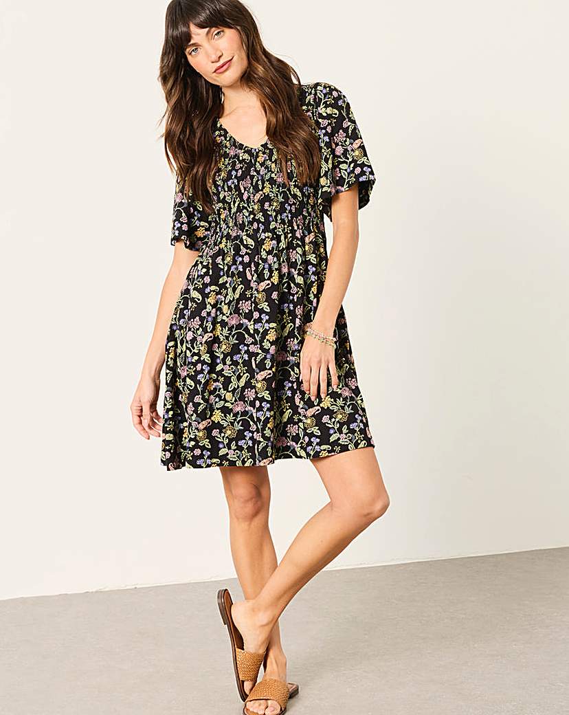 Fatface Women's Black Emma Floral Jersey Dress Size 8