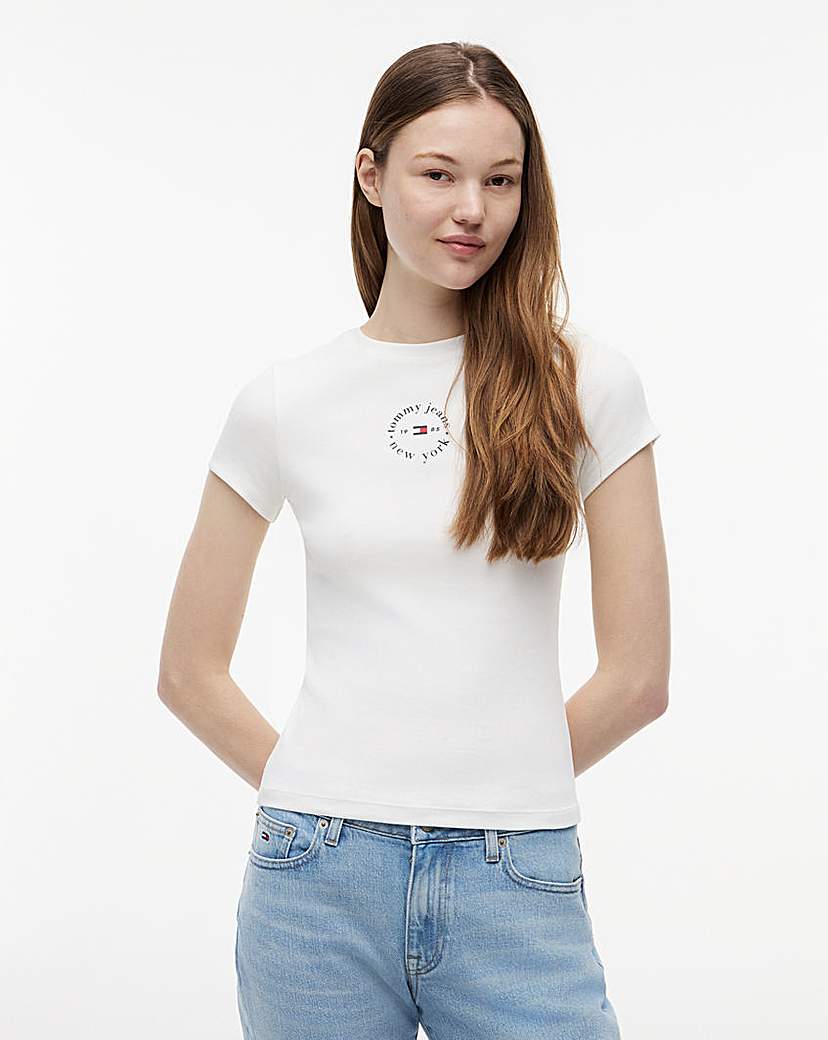 Women's White Tommy Jeans Slim Logo Rib Tee Size 1X