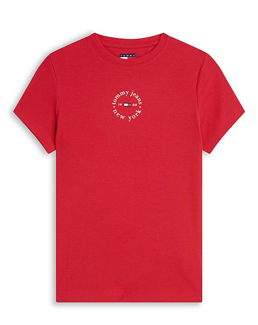 Tommy Jeans Women's Red Slim Logo Rib Tee Medium