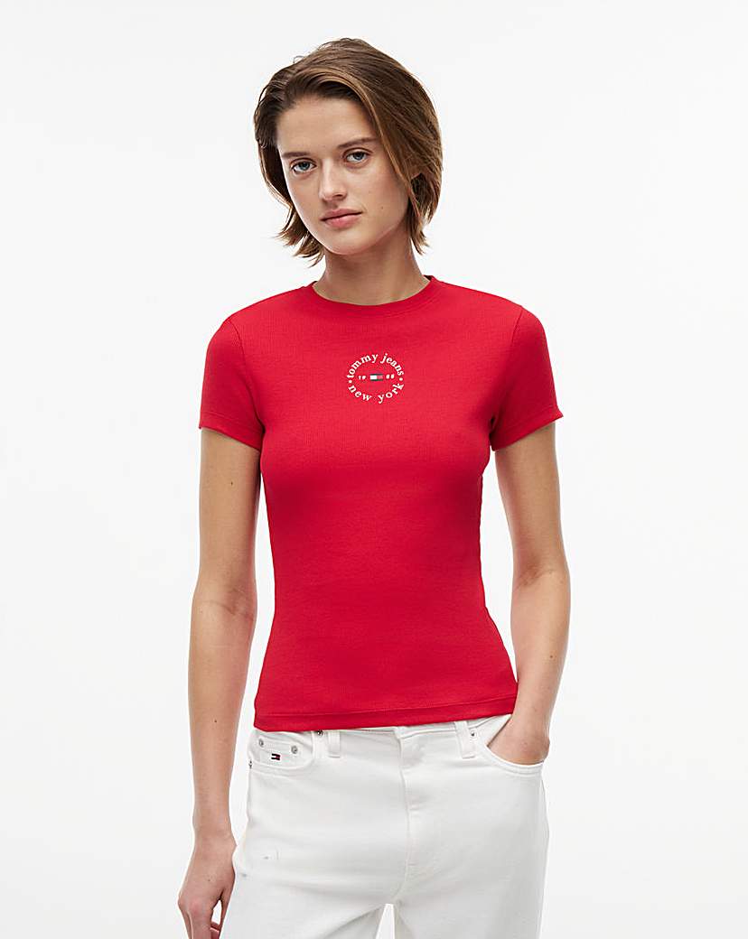 Tommy Jeans Red Slim Logo Rib Tee - 2XL