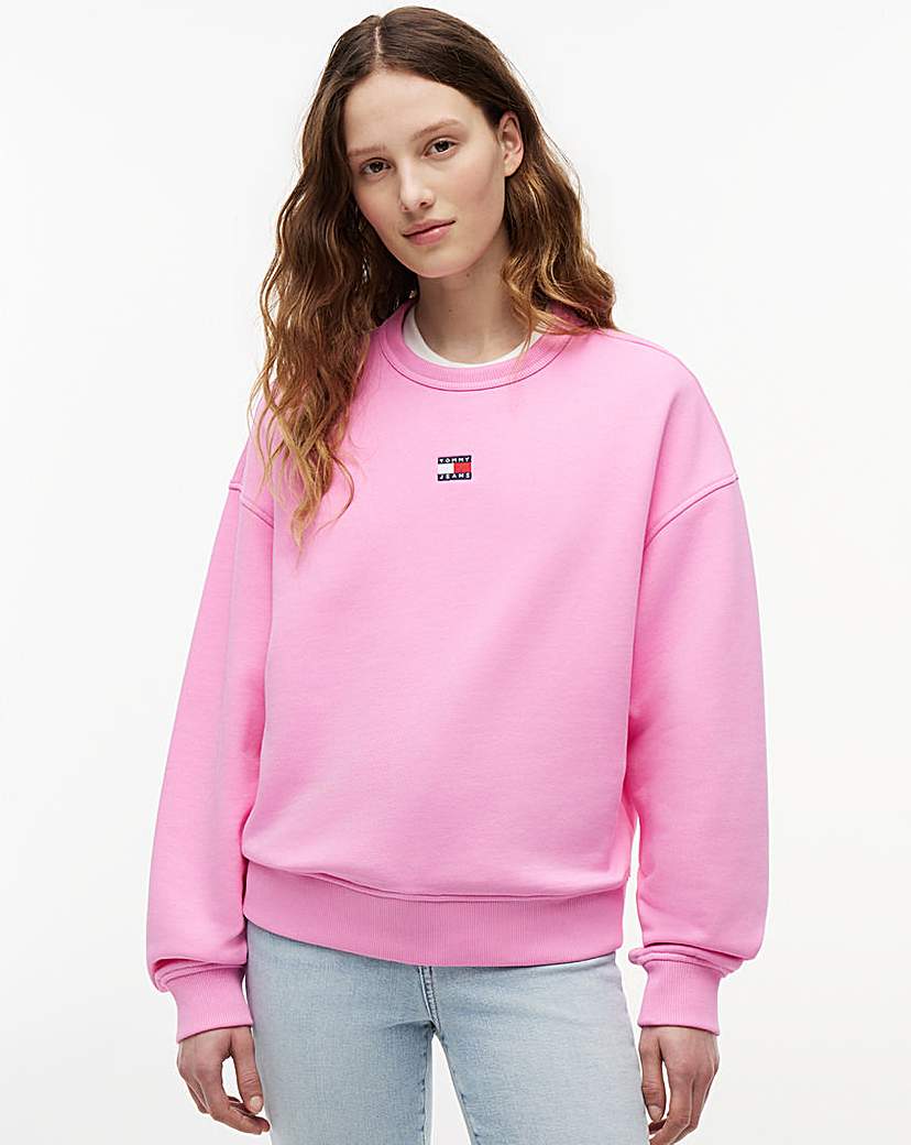 Tommy Jeans Women's Pink Boxy Badge Sweatshirt Extra Large