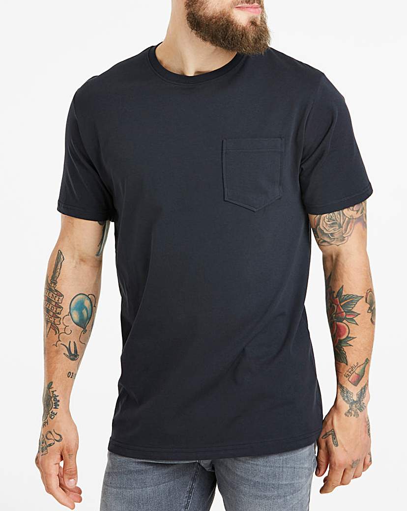 Image of Black Crew Neck Pocket T-Shirt Long