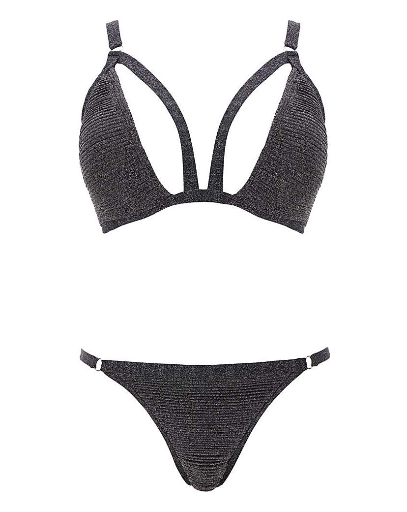 Pleated Sparkle Strappy Bikini Set - Charcoal Shimmer