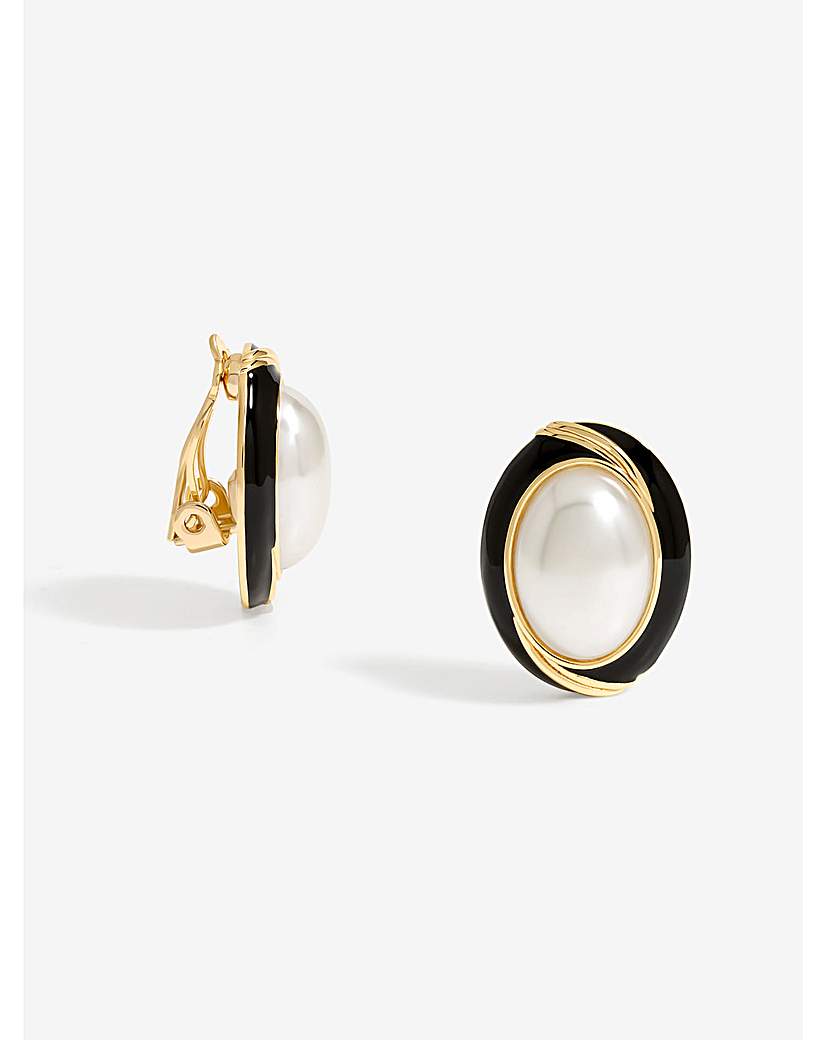 "Jon Richard Pearl And Jet Clip Earrings"