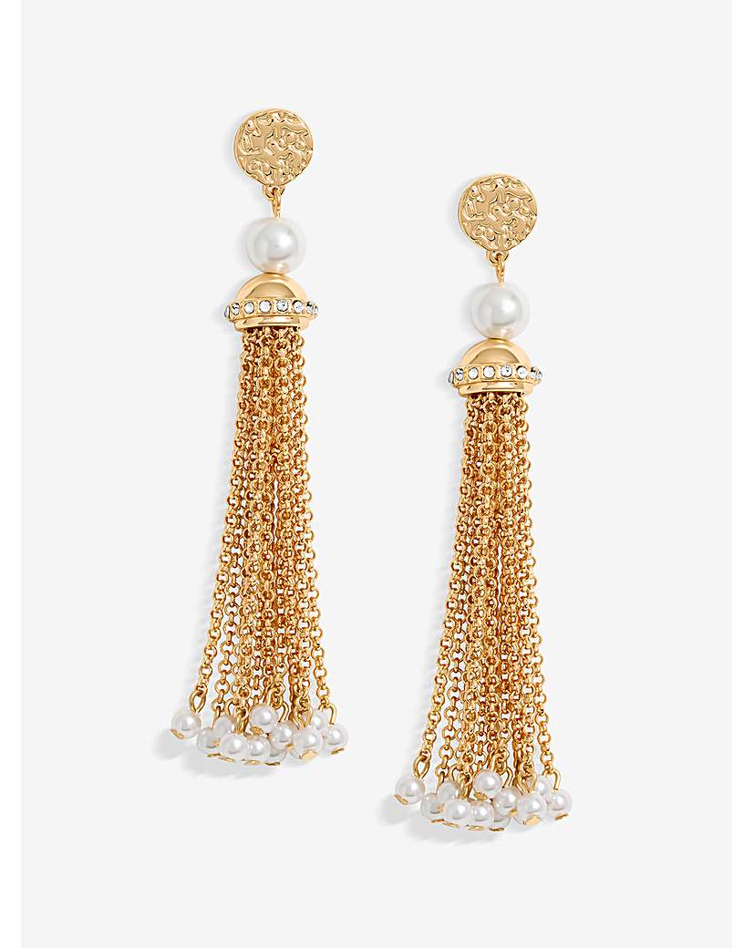 Mood Gold Pearl Chain Tassel Earrings