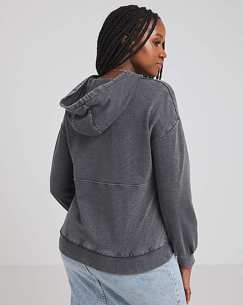 Acid Wash Half Zip Hoodie with Piping