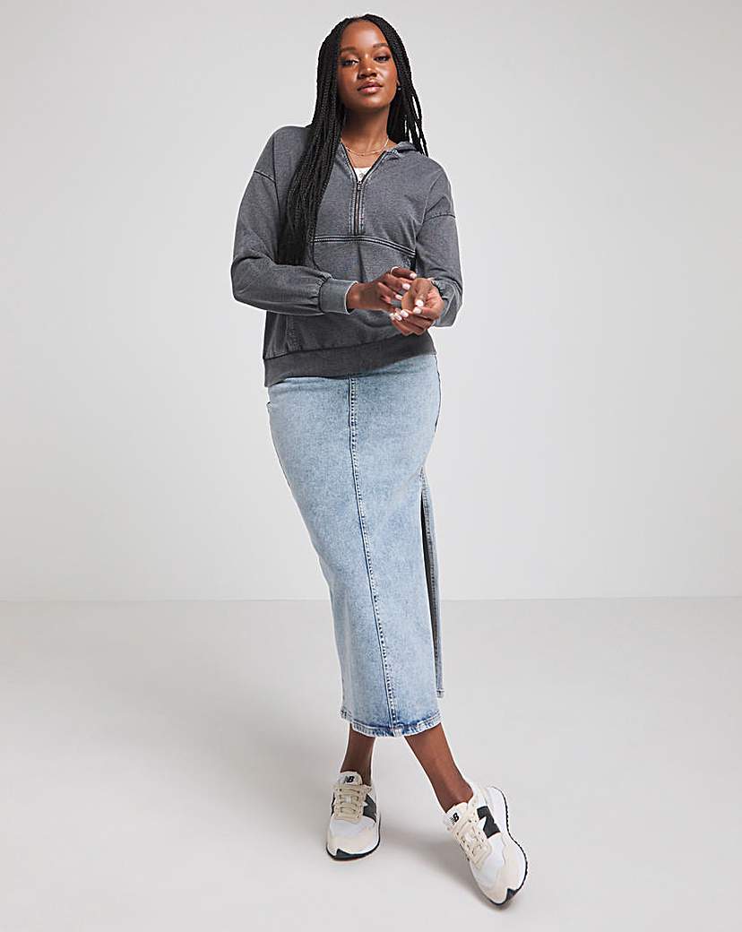 Acid Wash Half Zip Hoodie with Piping