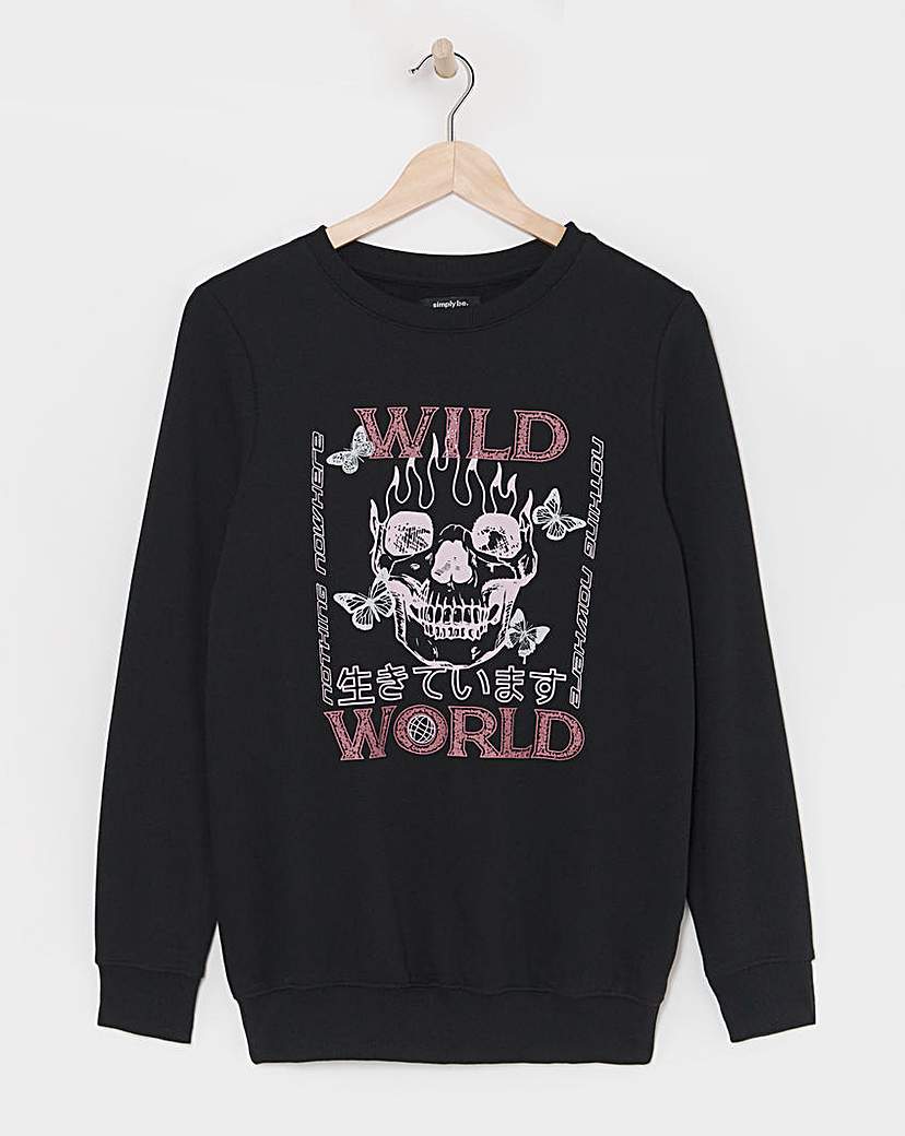 Black Wild World Slogan Sweatshirt