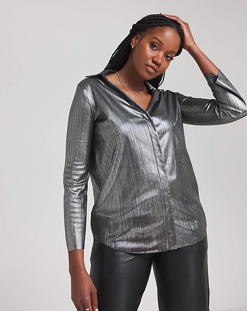 Silver Metallic Plisse Shirt