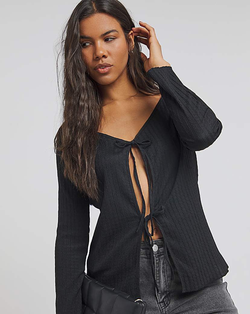 Textured Tie Front Cardigan