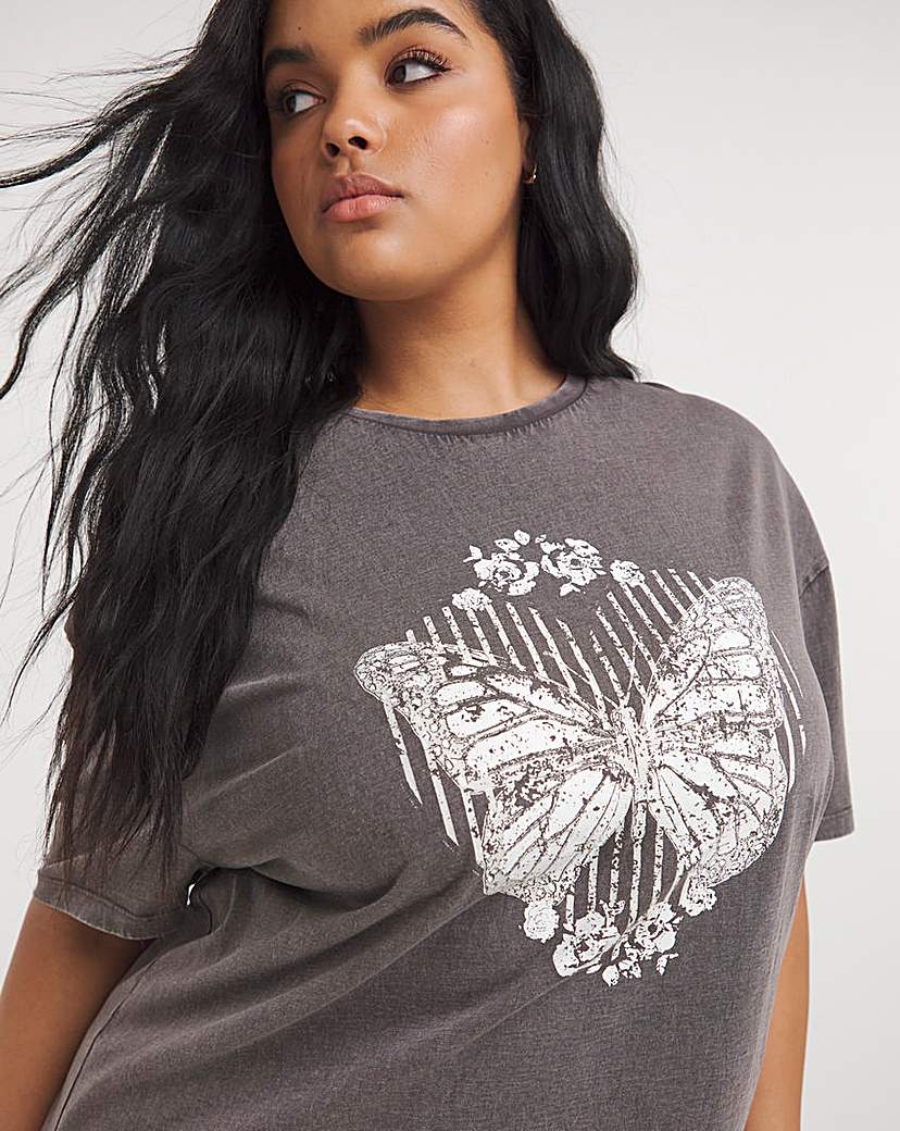 Acid Wash Slogan Oversized Tee