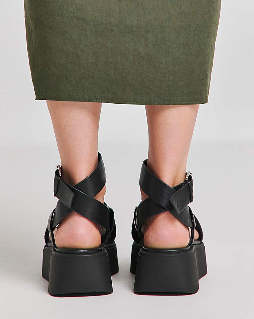 Studded Cross Flatform Sandal Ex Wide