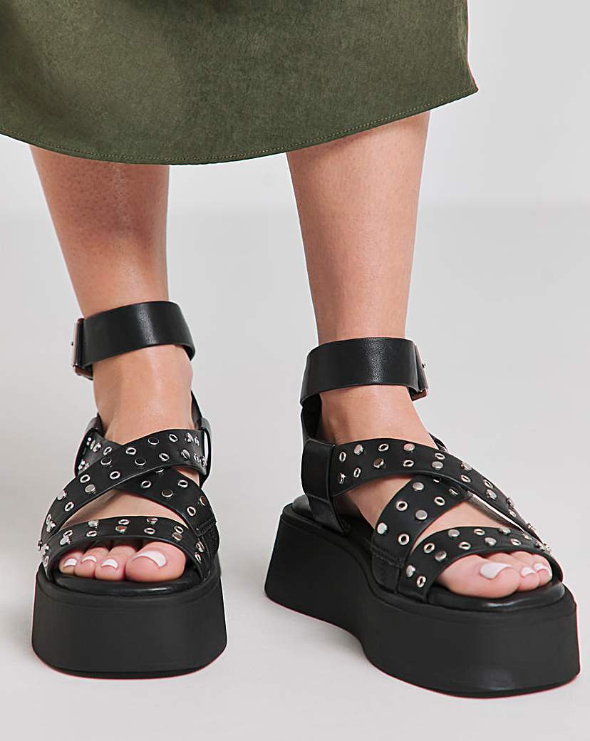 Studded Cross Flatform Sandal Ex Wide