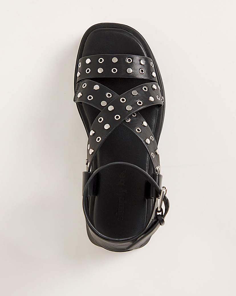 Studded Cross Flatform Sandal Ex Wide