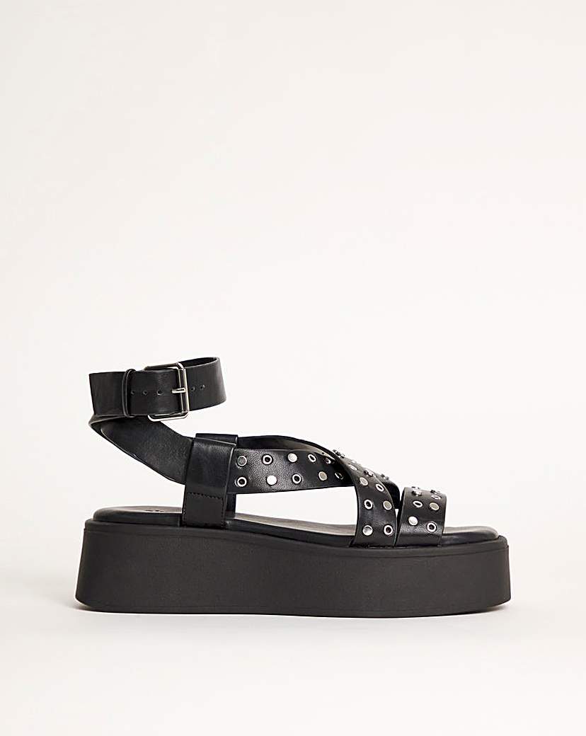 Studded Cross Flatform Sandal Ex Wide