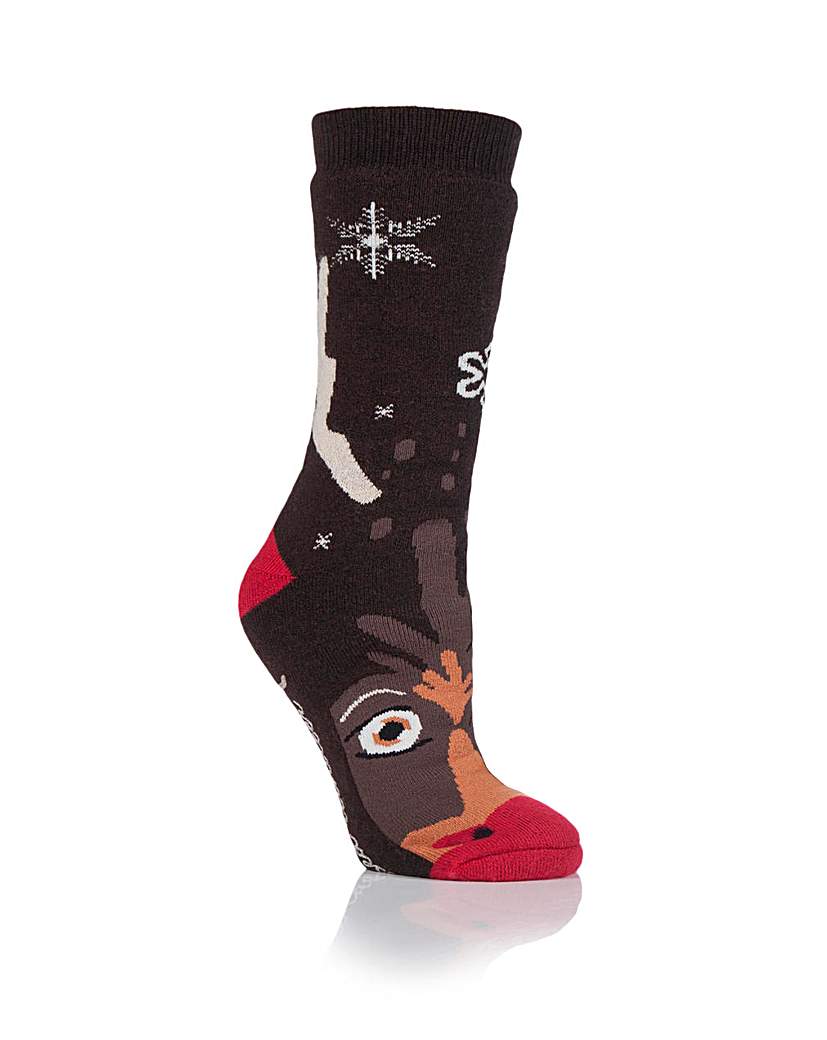 Image of Ladies 1 Pair Heat Holder Rudolph Socks