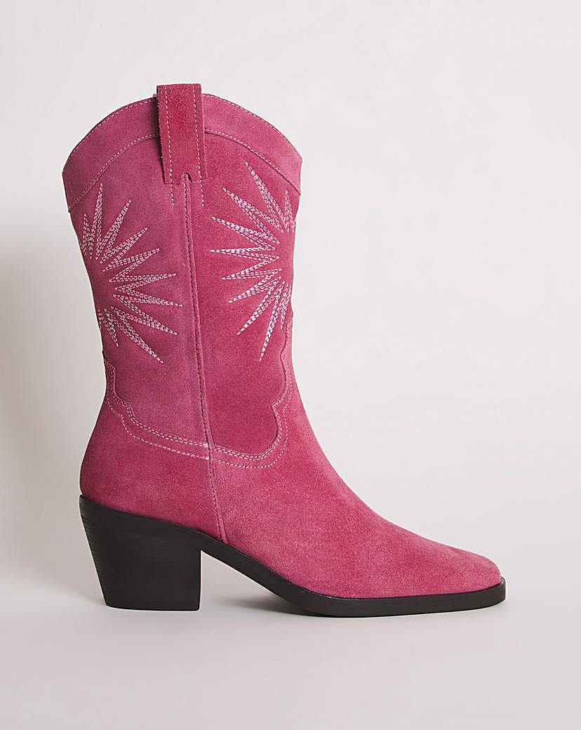 Embroidered Western Calf Boots Wide