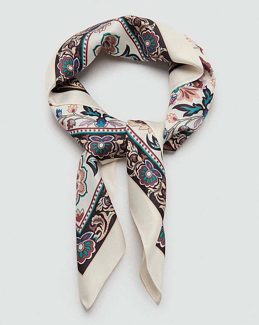 Mango Women's Cream Multi-Coloured Floral Printed Scarf