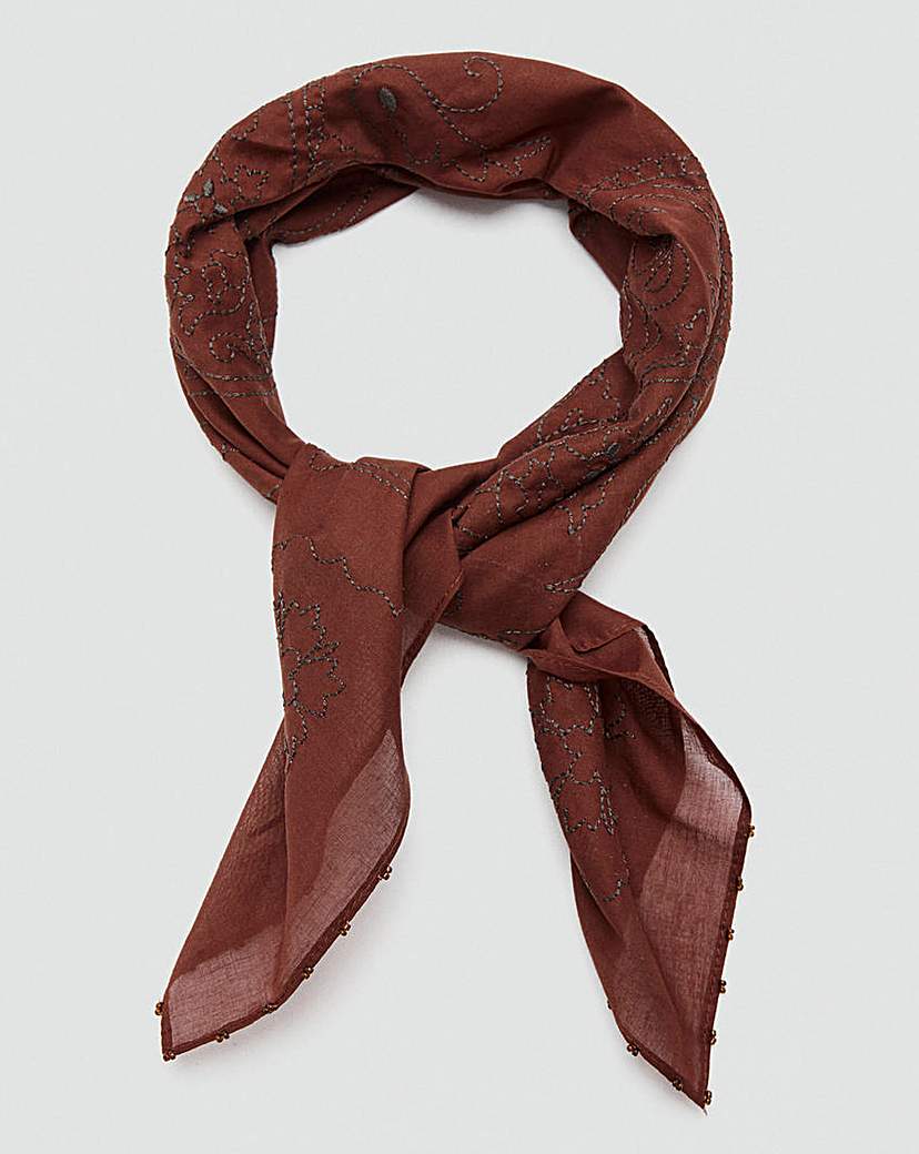 Mango Women's Red Floral Embroide Scarf