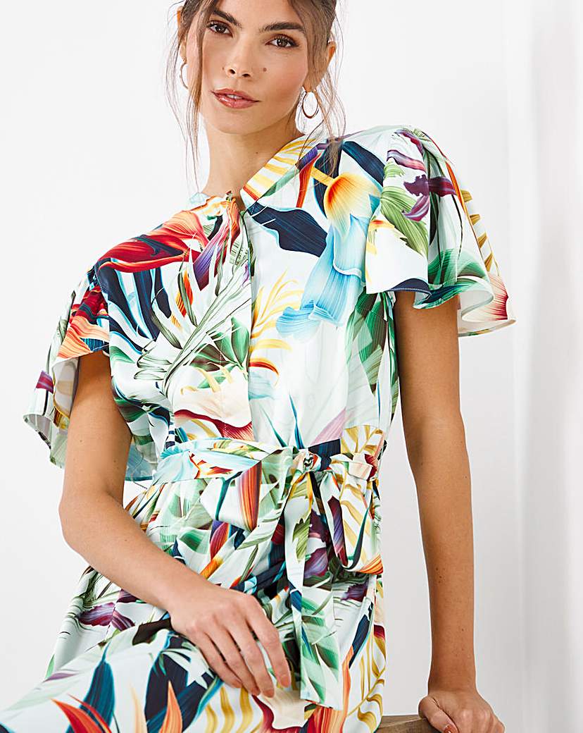 Raishma Tropical Print Satin Dress
