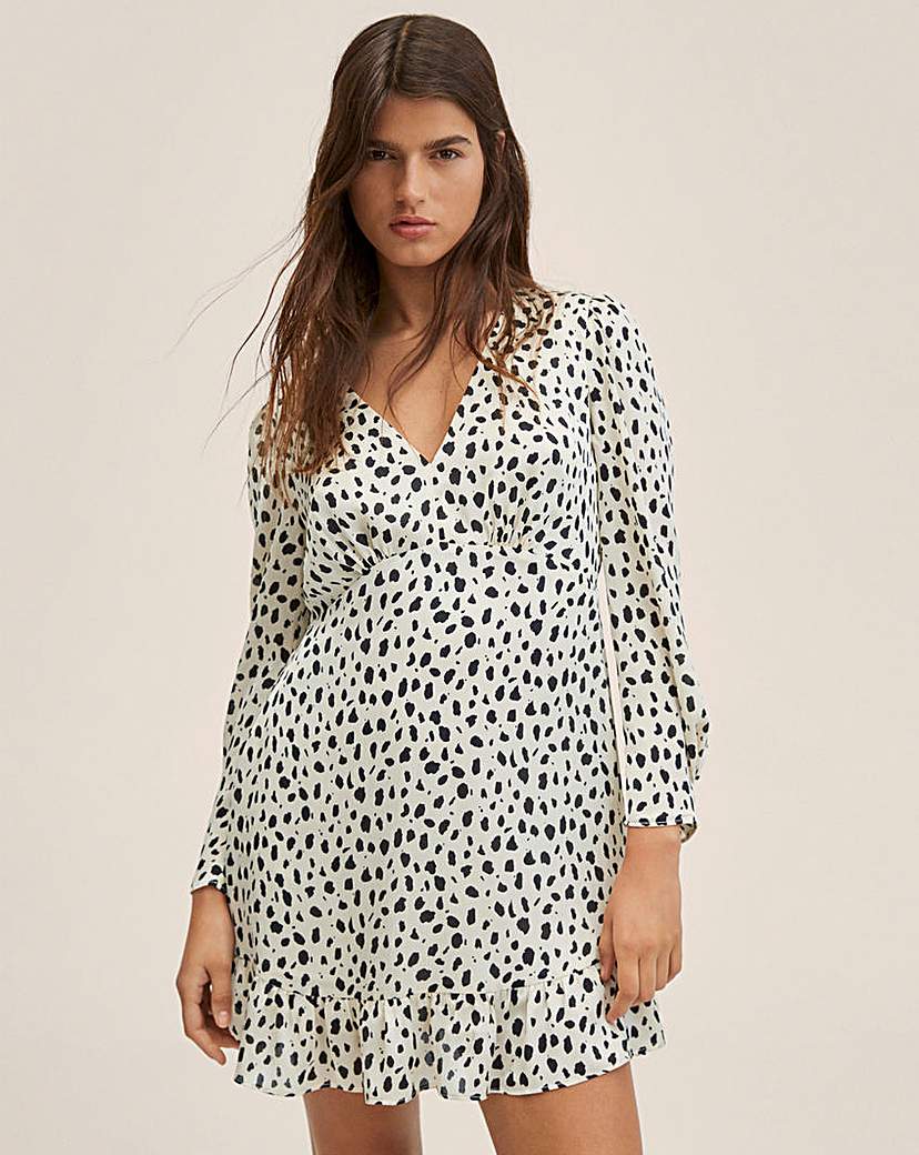 Mango Printed Dress With Balloon Sleeves