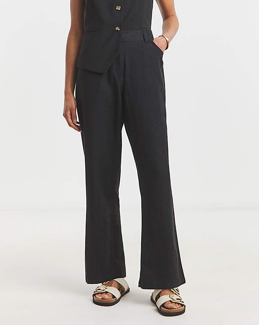 Black Linen Mix Blend Dad Trouser