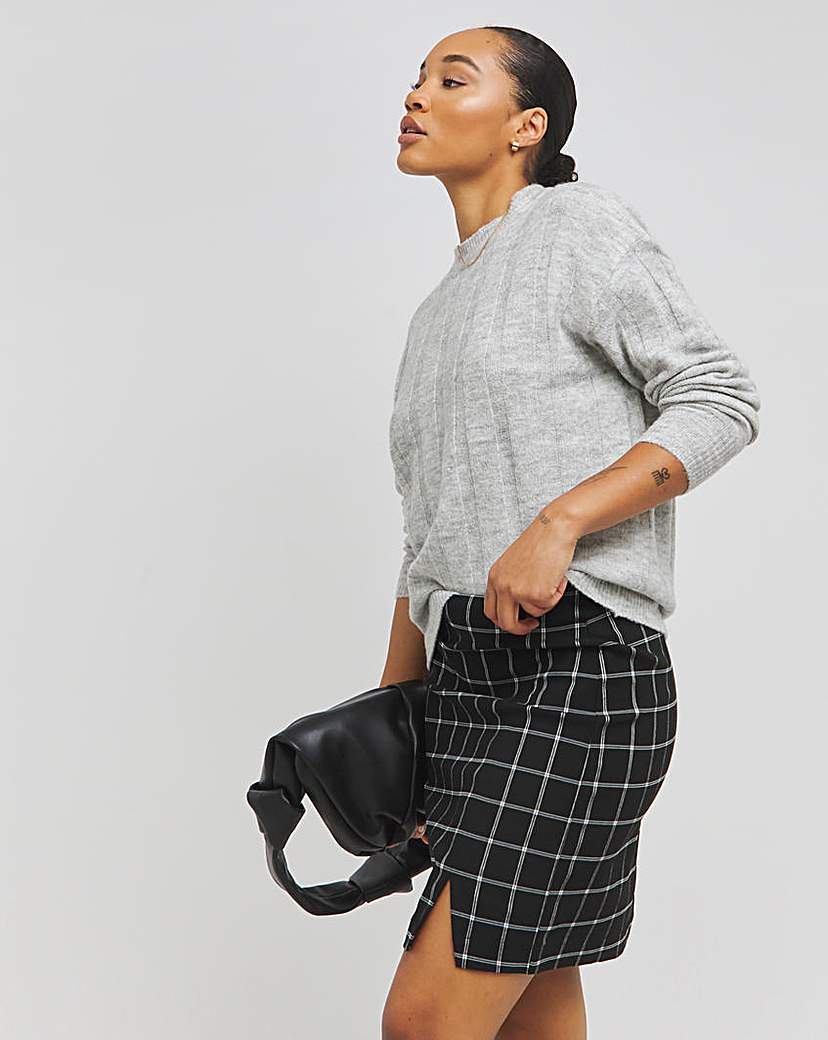 Check Super Stretch Split Mini Skirt - Mono check - Size 12 - Women's - Mono Check
