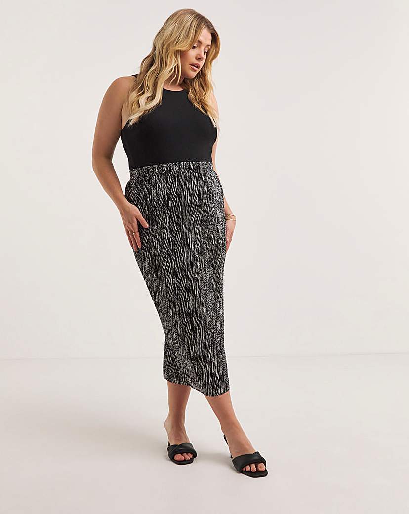 Zebra Print Plisse Midi Tube Skirt - Zebra