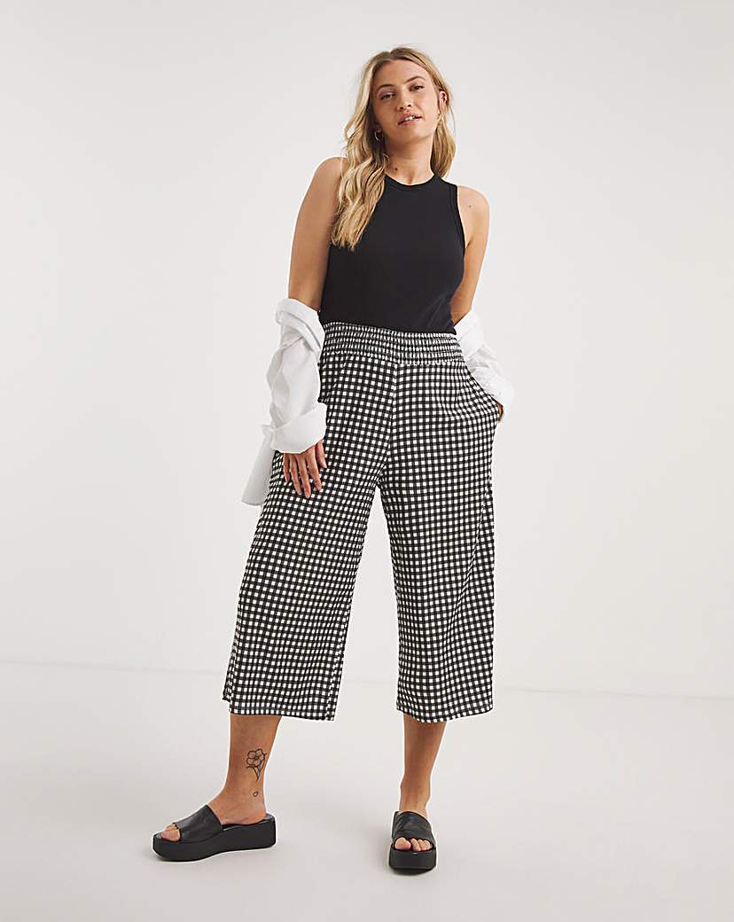Gingham Jersey Shirred Waisted Culotte