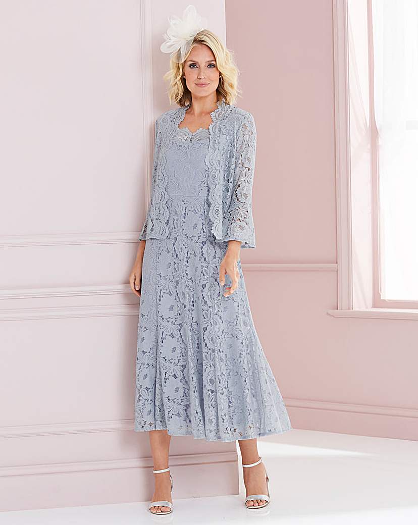 nightingales lace dress and jacket silver grey