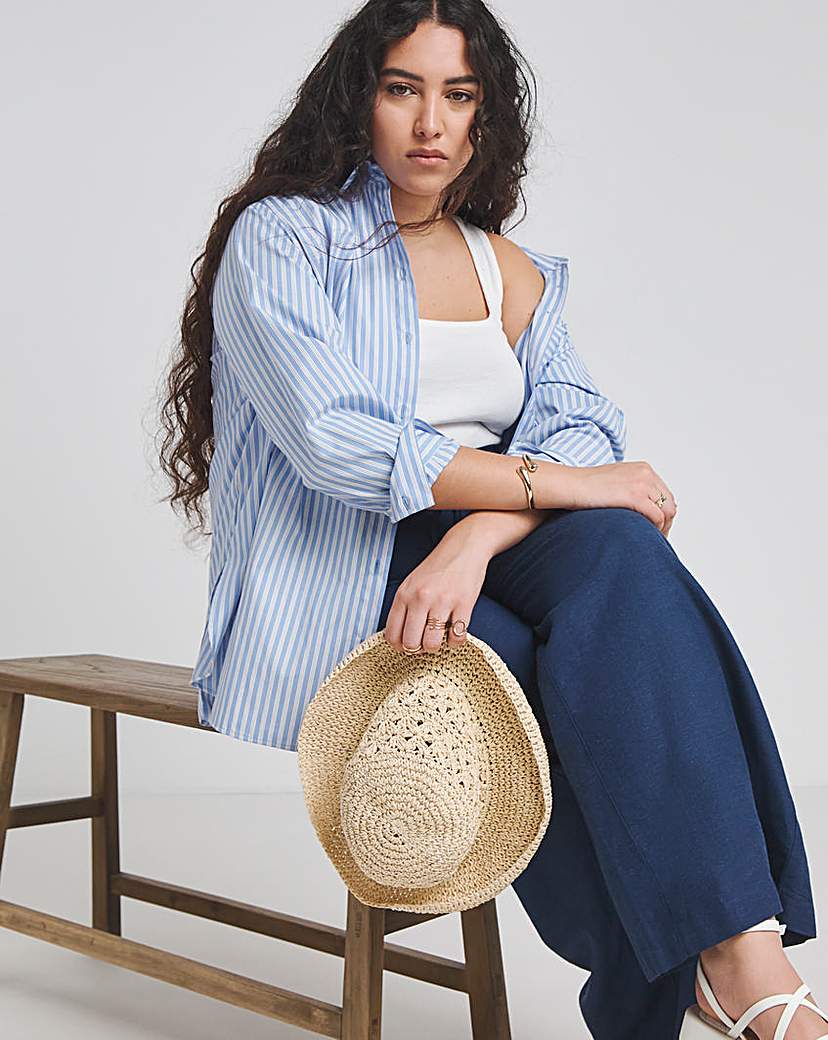 Navy Linen Wide Leg Trouser