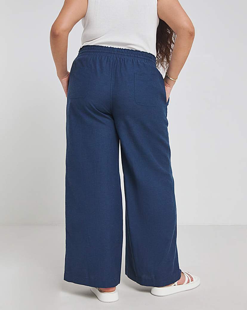 Navy Linen Wide Leg Trouser