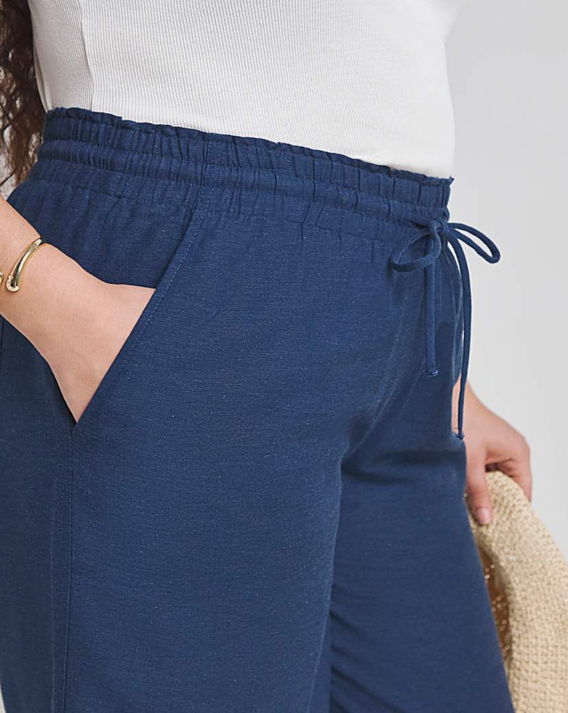 Navy Linen Wide Leg Trouser
