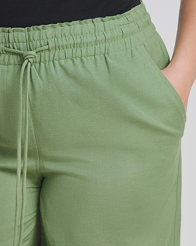 Khaki Linen Wide Leg Trouser