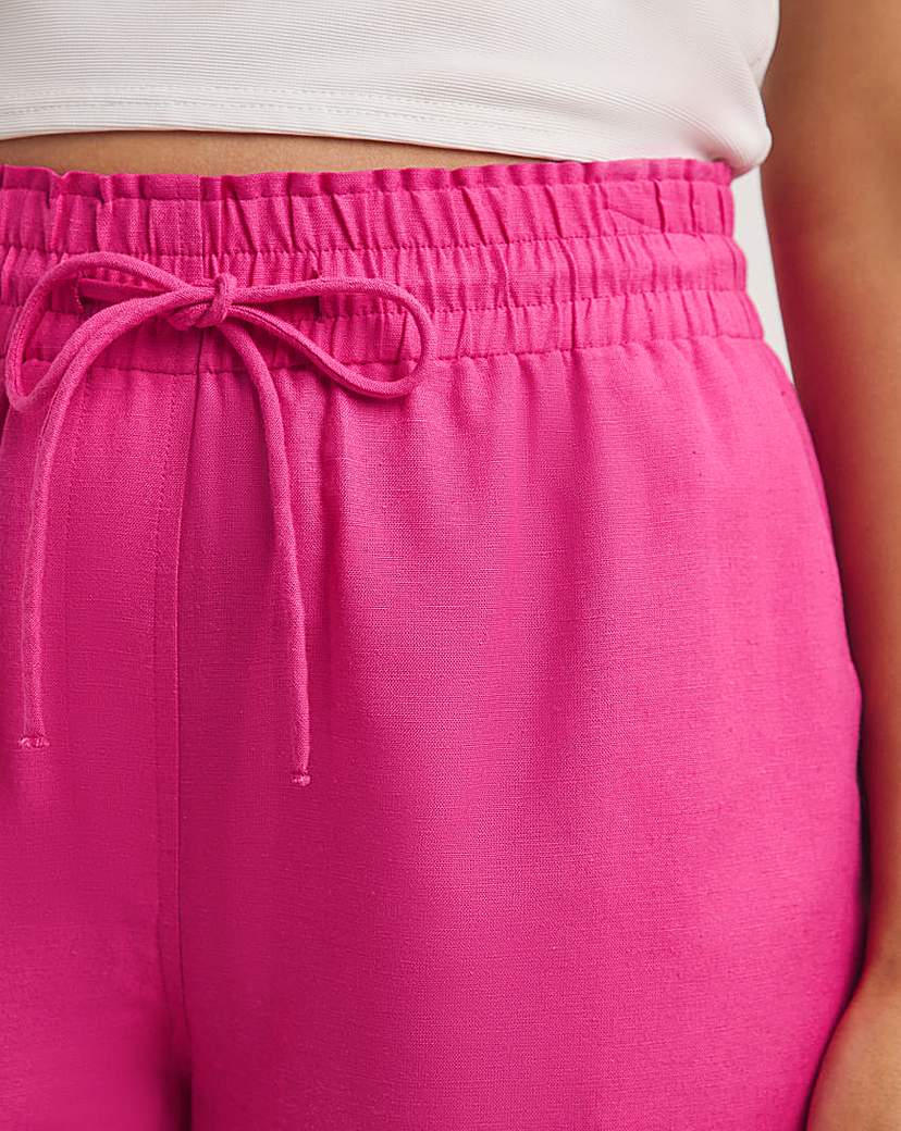 Hot Pink Linen Mix Tie Waist Short