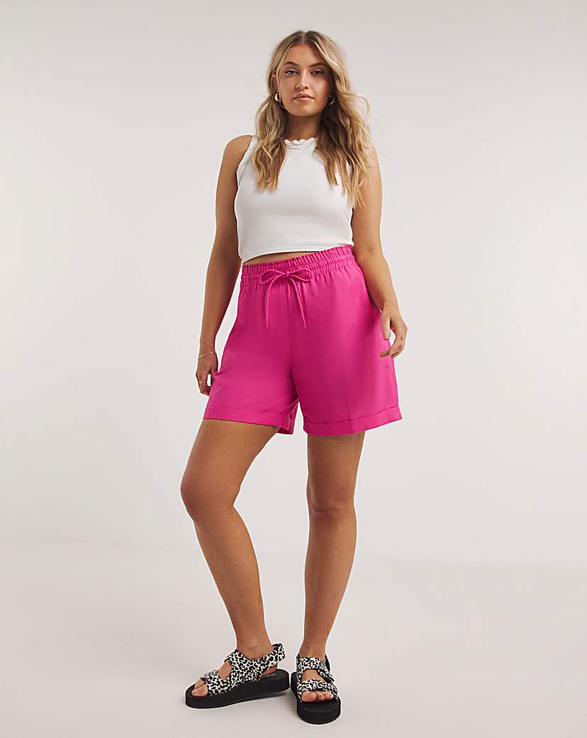 Hot Pink Linen Mix Tie Waist Short