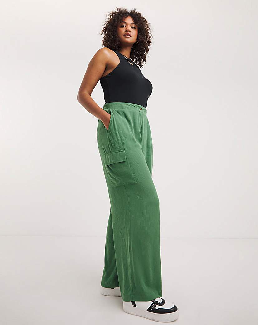 Green Crinkle Cargo Trousers