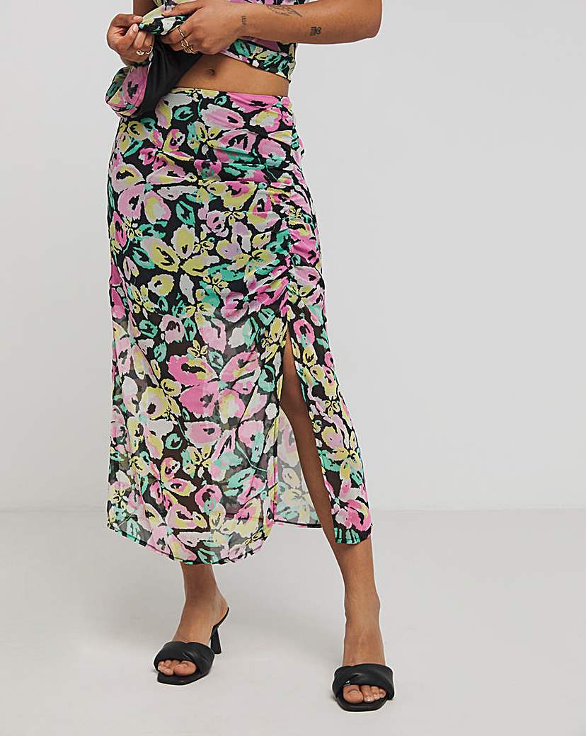Georgette Floral Gathered Midi Skirt