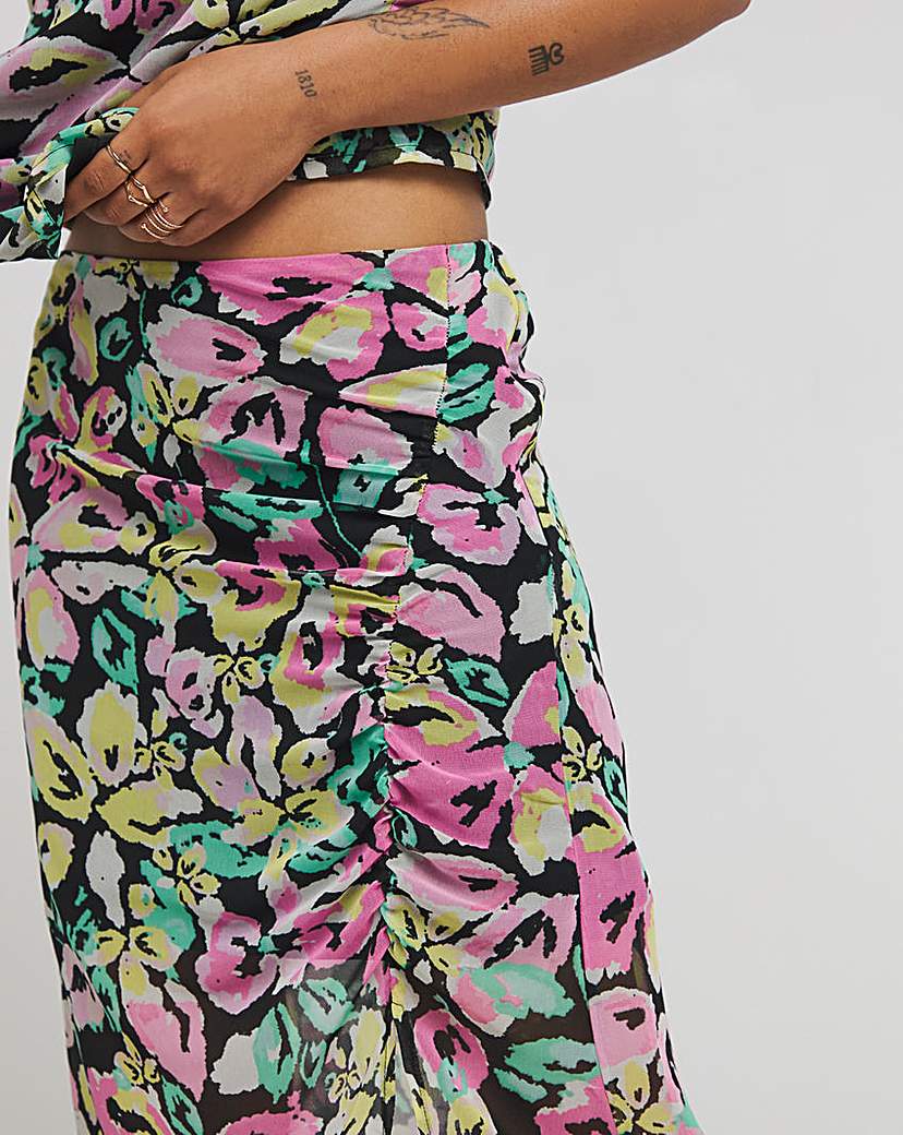 Georgette Floral Gathered Midi Skirt